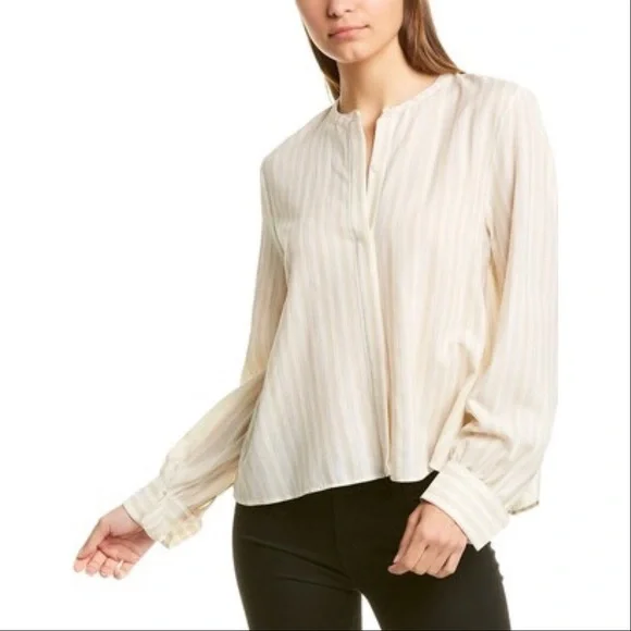Theory Easy Shirt Size Small Corded Texture Ivory Multi Striped Cuffs Career Top - Picture 1 of 13